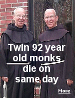 Adrian, left, and Julian Riester, identical twins and brothers in the Order of Friars Minor, outside the St. Bonaventure Friary in St. Bonaventure, N.Y.